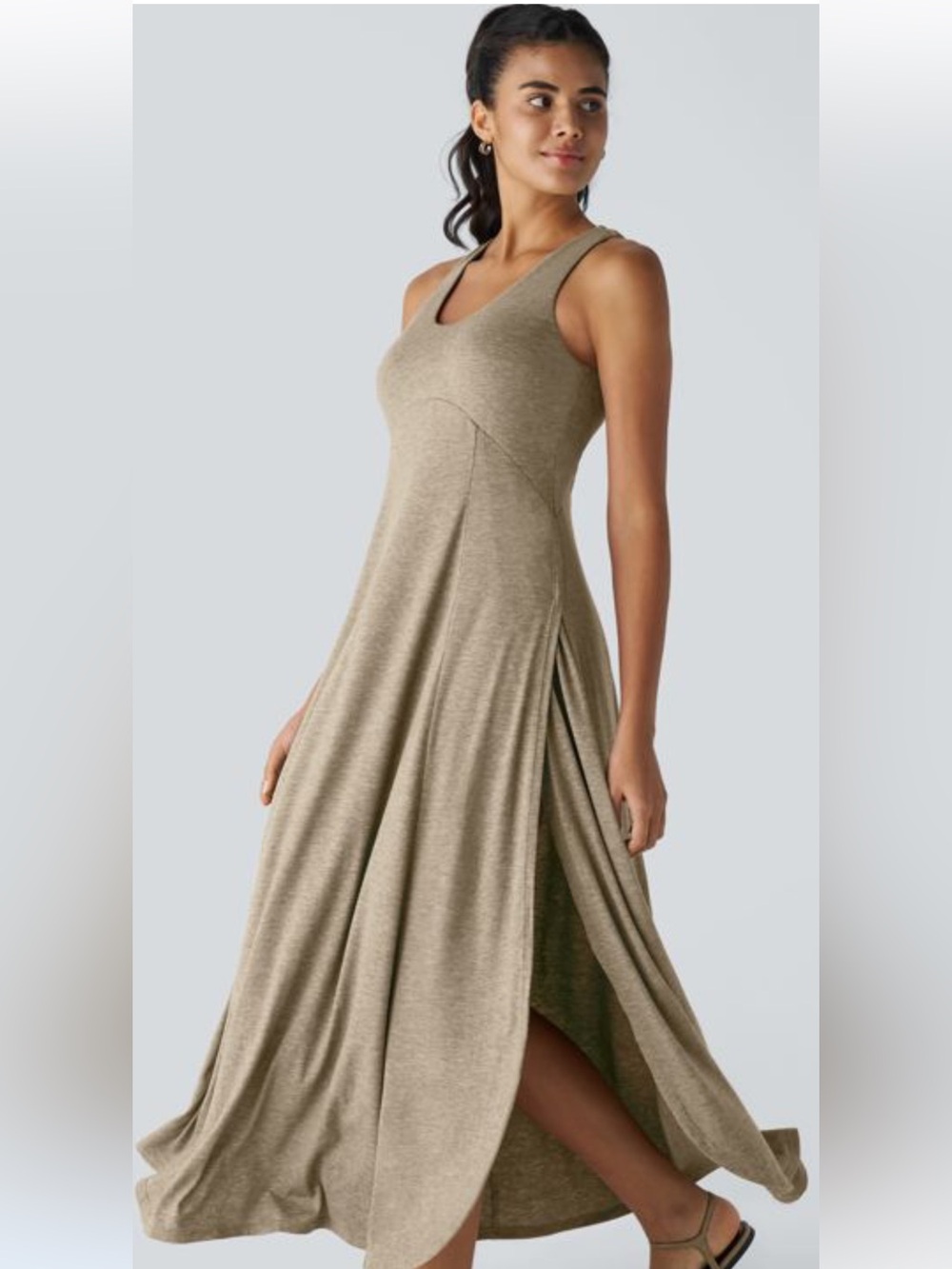 NWT HALARA Sleeveless Maxi Dress in Taupe with Side Slit
